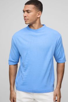 Camiseta Regular De Punto Ligero, Azul
