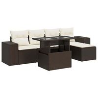 set sofas de jardin 6 piezas y cojines ratan sintetico marron vidaxl