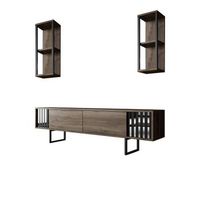 mueble tv con estante chrome line negro nogal