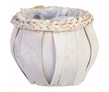 Cesto redondo de madera blanco 16x16x15h cm