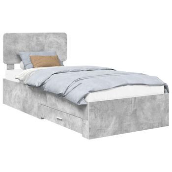 Cama Individual | Cama Para Adulto | Estructura De Cama Con Cabecera Gris Concreto 90 X 190 Cm