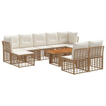 Conjunto De Sofás De Jardín 10 Uds. Natural Y Crema Vidaxl