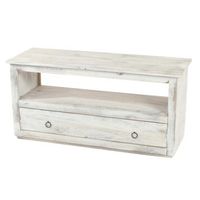 mueble de tv con cajon de almacenaje estilo vintage en madera blanca 040005045