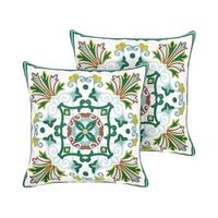 conjunto de 2 cojines decorativos de algodon bordados motivo oriental verde 45 x 45 cm elanite