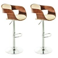 conjunto de 2 sillas altas taburete bar con reposapies diseno moderno madera y sintetico crema 100000583