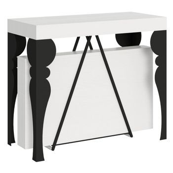 Consola Extensible 90x40/300 Cm Riza Fresno Blanco Estructura Antracita