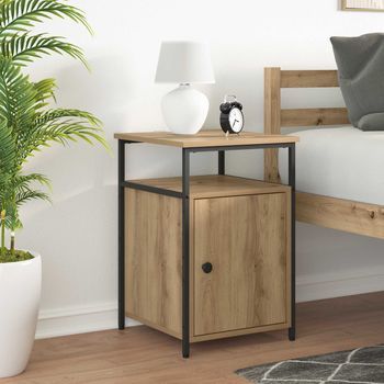 Mesita De Noche - Mueble Para Dormitorio - Madera Contrachapada - Roble Artisan (40x42x60cm)