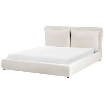 Cama Moderna De Tela 160 X 200 Cm Cabecero Tapizado Y Acolchado Beige Claro Bajonna