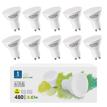 Aigostar Bombilla LED 6W GU10, Luz calida 3000K, 480lm, Esmerilada, no regulable - Caja de 10 unidades