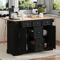 isla de cocina extensible negra de mdf 1305 cm encimera abatible y almacenaje