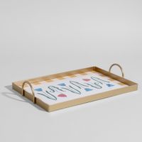 bandeja decorativa de aluminio dorado con flores l37 cm