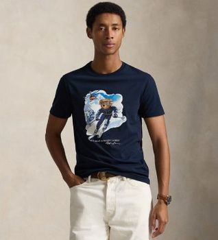 Polo Ralph Lauren para hombre. 710P07343002 Camiseta con Polo Bear Custom Slim Fit marino (M), Casual, Algodón, Manga corta