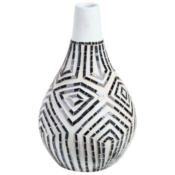 Jarrón De Terracota Negro Blanco Crema 50 Cm Natural Flores Étnico Ombilin