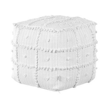 Puf De Algodón Blanco 40 X 40 Cm Otomana Patrón Geométrico Relleno Eps Harnai