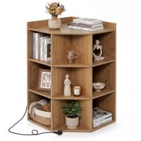 costway armario esquinero con estacion de carga y 9 cubiculos para dormitorio salon o cocina madera