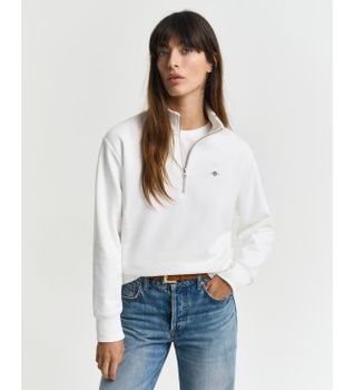 Gant para mujer. 4200561 Sudadera Shield con media cremallera beige (XS), Casual, Algodón