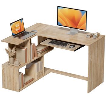 Escritorio Esquinero En L De Aglomerado, Homcom, 120 X 100 X 76 Cm – Natural