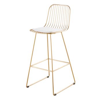 Taburete alto de acero dorado con cojín blanco de 75,5 cm