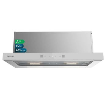 Cecotec Campana Extractora 60cm Telescópica Bolero Flux TLT 604400 Glass White A+++. Succión 431,2m³/h, Bajo Consumo, Motor DC