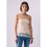 liu jo blusa top asimetrico con detalles en encaje para mujer