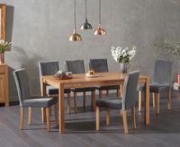 oxford 150cm solid oak dining table with mia grey velvet chairs - grey 4 chairs