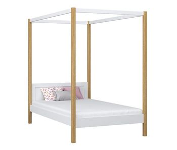 Cama individual de madera con dosel n02 blanco / roble