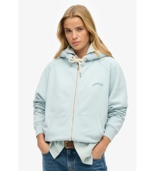 Superdry para mujer. W2012287A Sudadera con capucha, manga reglán, cremallera y logo Esssential azul (XS), Casual, Algodón