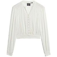 superdry blusa blouse a bordure en dentelle et manches longues para mujer