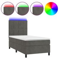 estructura de cama led con cabecero con somier y cubrecolchon 100x200 cm tela de terciopelo gris oscuro tdl0207745