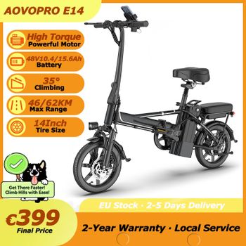 Nueva Bicicleta Eléctrica AOVOPRO E14/E14Pro 2026, Scooter Eléctrico de 14 Pulgadas con Motor Potente, 48V15.6Ah, Largo Alcance de 62km, Doble Amortiguación, Plegable, con Aplicación, EBike
