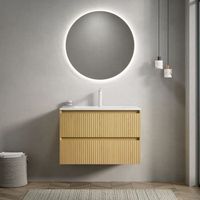 mueble de lavabo - bano - contrachapado y ceramica - roble dorado y blanco 75x39x515cm