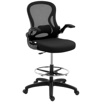 Vinsetto Silla de Dibujo Giratoria con Soporte Lumbar Reposapiés Ajustable y Reposabrazos Abatibles 59x65x110-130 cm Negro   Aosom España