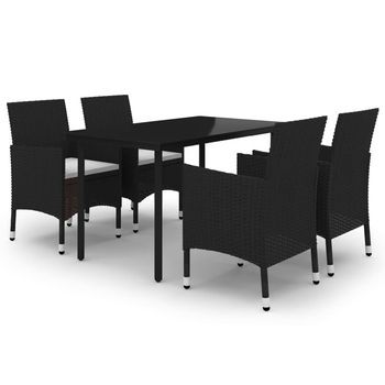 Set Comedor De Jardín 5 Piezas | Mueble De Jardín Y Cojines Ratán Sintético Y Vidrio