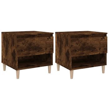 Pack 2 Uds Mesitas De Noche | Mesa Auxiliar | Mesilla Contrachapada Roble Ahumado 50x46x50 Cm