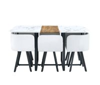 conjunto de mesa de comedor 4-6 plazas - extensible y sillas plegables - blanco y negro