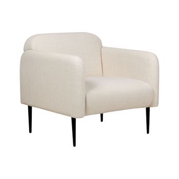 Sillón Asiento Silla Retro Art Deco Tela Lino Patas Metal Sala De Estar Beige Y Negro Stouby