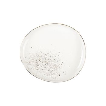 Plato de postre ovalado blanco con detalles en dorado - lote de 6