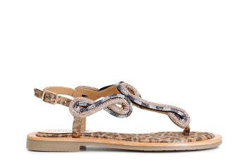 sandalias chanclas de ante y estampado moteado con accesorio de pedrería multi bronze