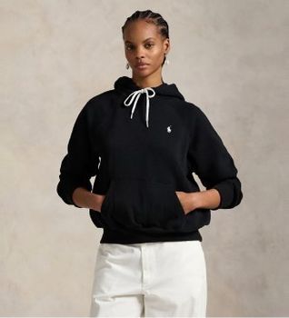 Polo Ralph Lauren para mujer. 211971698003 Sudadera de felpa Shrunken Fit negro (L), Casual, Algodón