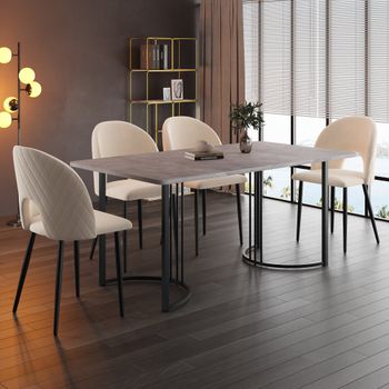 Mesa de comedor efecto mármol gris con patas de metal negro