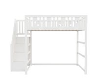 cama alta infantil 140x200 - con escalera cama de madera maciza con barandilla de seguridad decoracion de estrellas y luna - blanco
