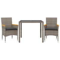 set comedor jardin 3 pzas y cojines ratan sintetico vidrio gris vidaxl