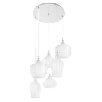 Cleofe - Lámpara Colgante De 6 Luces En Blanco Mate Con Cristal Blanco Opalino - 6xe27 Max 6x60w, Elegante Diseño Moderno, Ip20