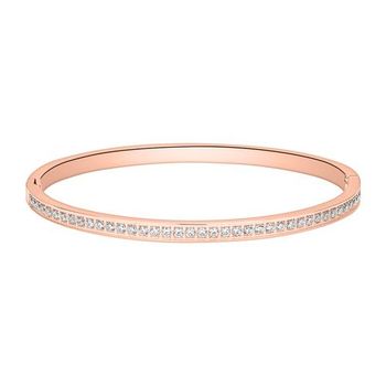 Brazalete grabado de acero inoxidable, chapado en oro rosa con circonita cúbica