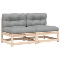 2 uds sofas jardin  sofa de exterior sin reposabrazos con cojines madera de pino