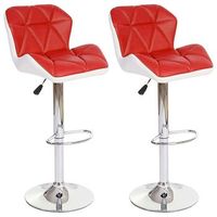 juego de 2 taburetes de bar con reposapies sintetico rojo y blanco tdb04024