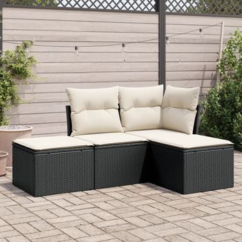 Conjunto De Sofás Jardín 4 Uds | Mueble Jardin Mesa Y Sillas Con Cojines Ratán Sintético Negro Cfw471793