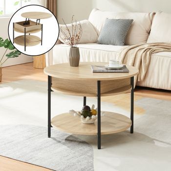 Mesa De Centro Kandas Con Tablero Elevable 70x49 Cm - Efecto Roble [en.casa]