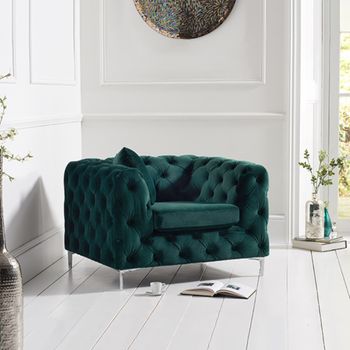 Amara Green Plush Velvet Armchair