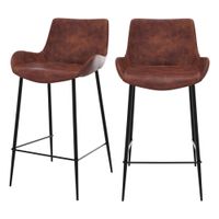 set de 2 taburetes para isla de cocina en cuero sintetico marron 65 cm